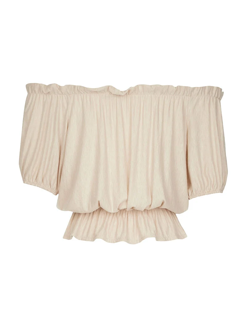 Blouse élastiquée unie - beige