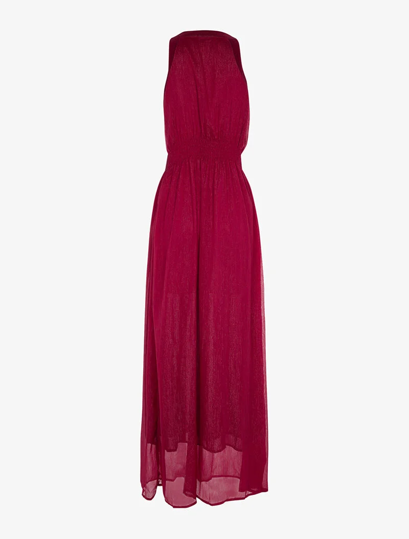 Robe longue plastron bijoux - bordeaux