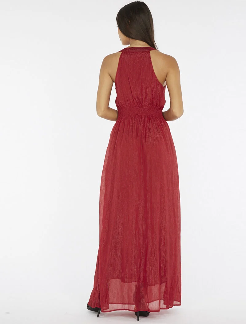 Robe longue plastron bijoux - bordeaux
