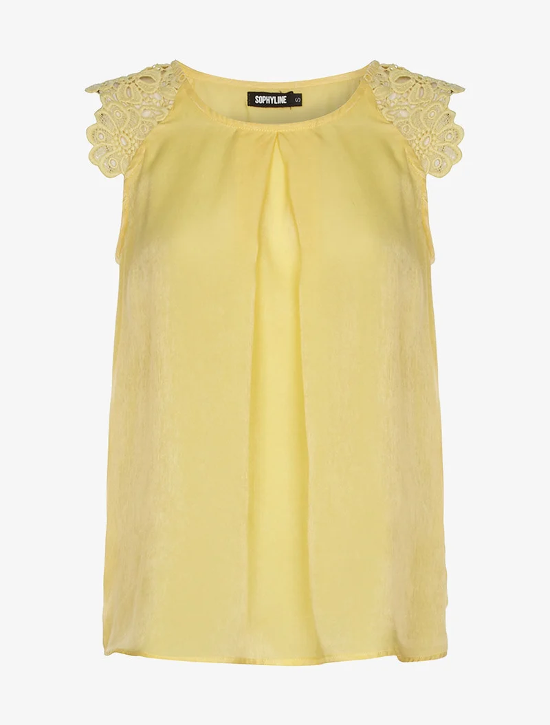 Top satiné épaules dentelle - jaune