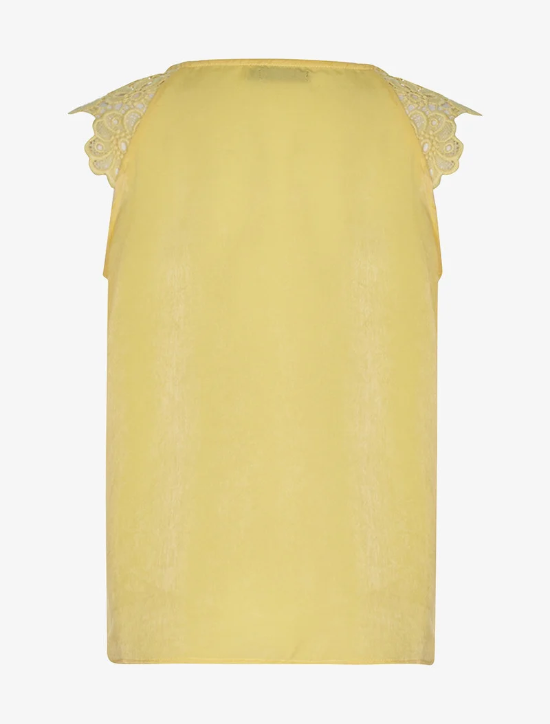 Top satiné épaules dentelle - jaune