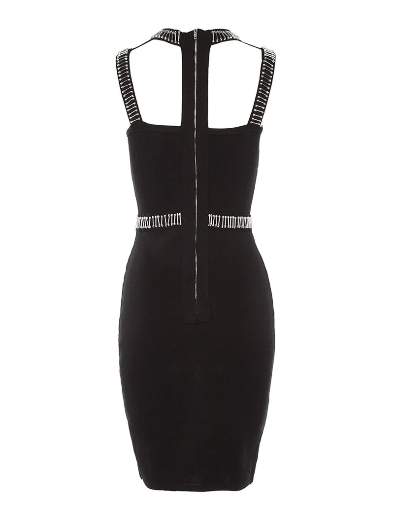 Robe côtelée col ajouré - noir
