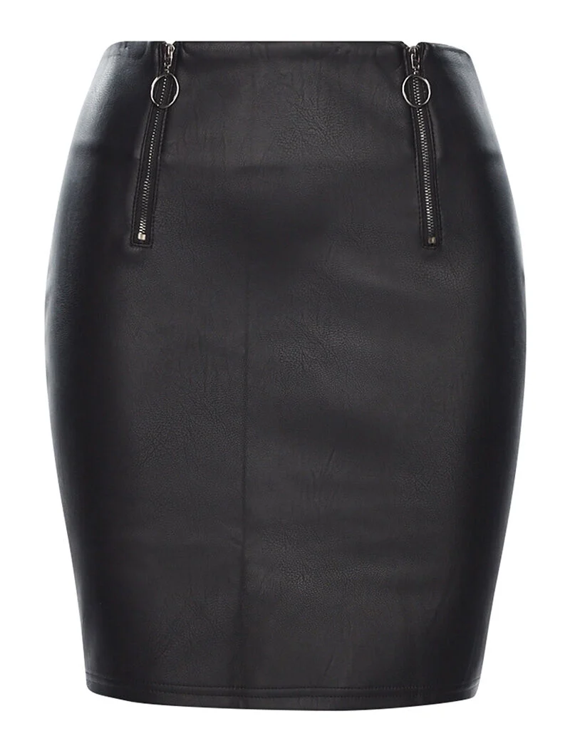 Jupe simili zips à l'avant - noir