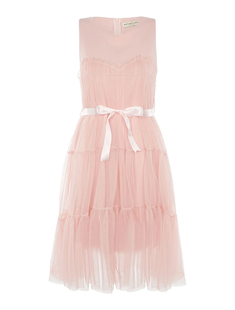 Robe longue unie à voile doublé et ceinturée - rose
