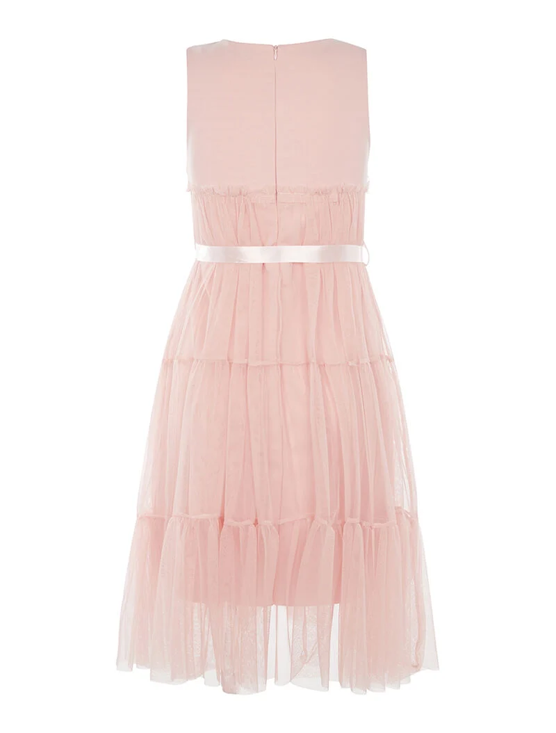 Robe longue unie à voile doublé et ceinturée - rose