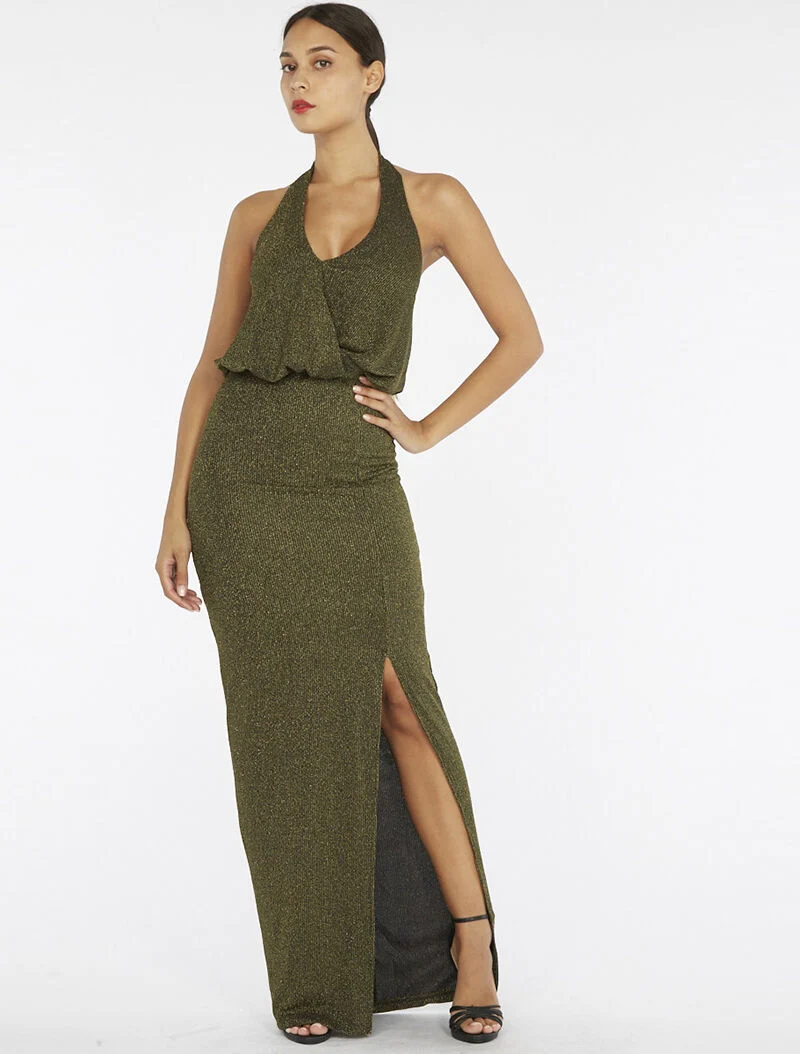 Robe longue pailletée - or