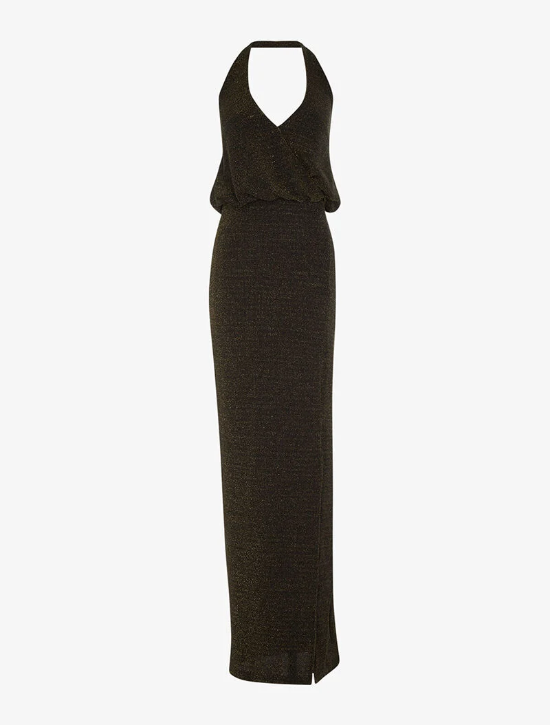Robe longue pailletée - or
