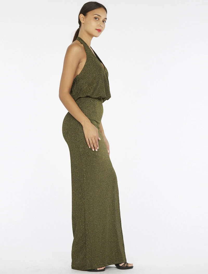 Robe longue pailletée - or