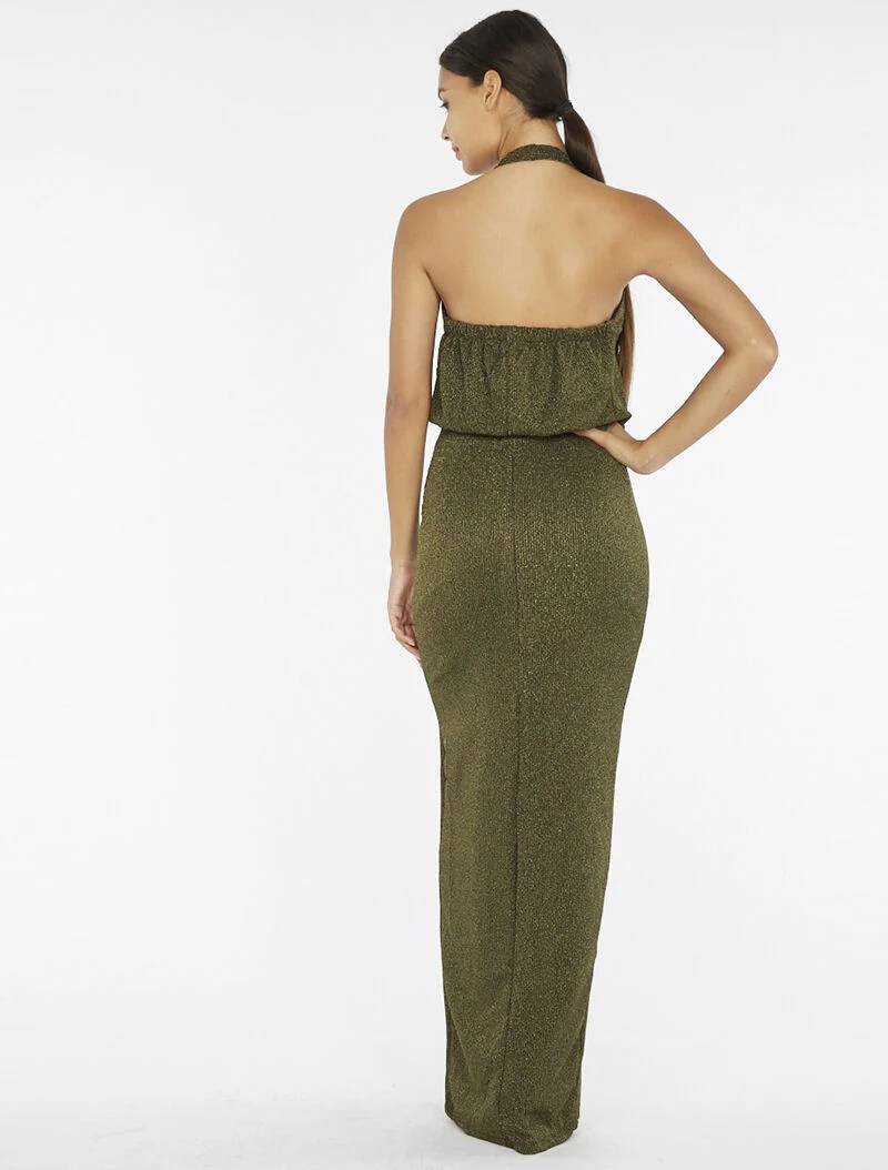 Robe longue pailletée - or