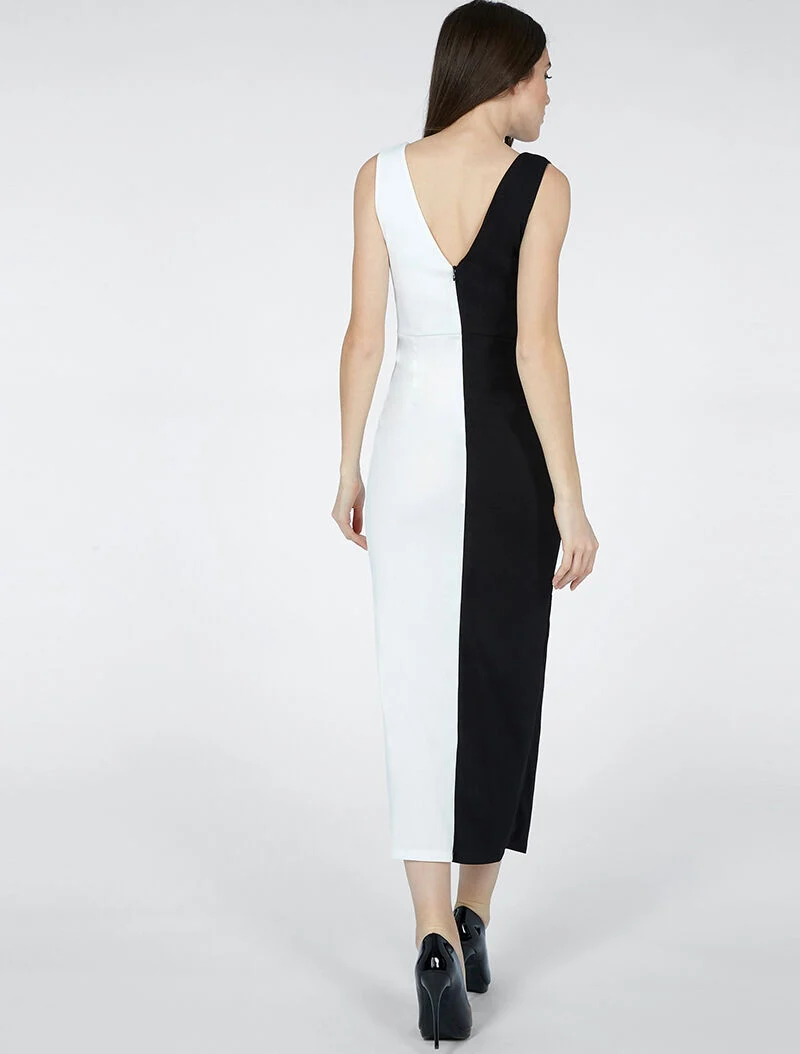 Robe cintrée bicolore - blanc et noir