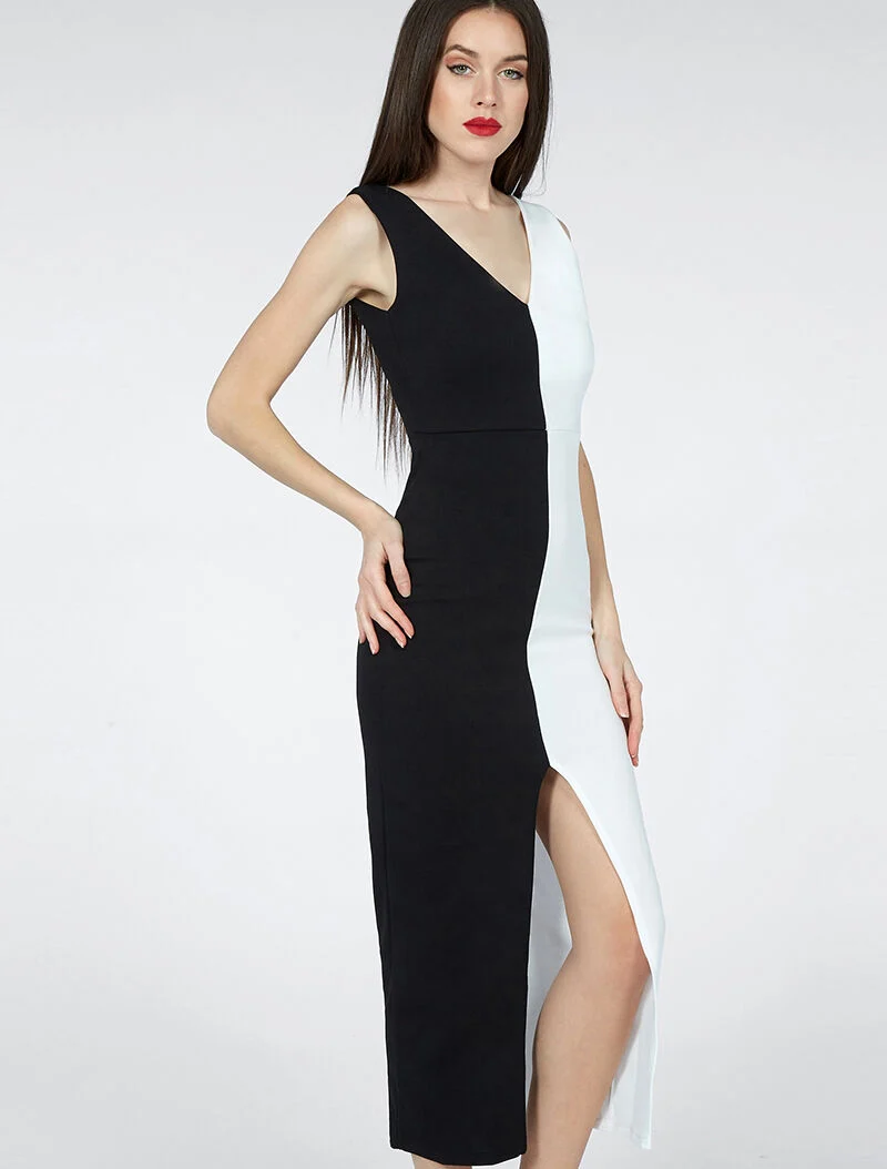 Robe cintrée bicolore - blanc et noir