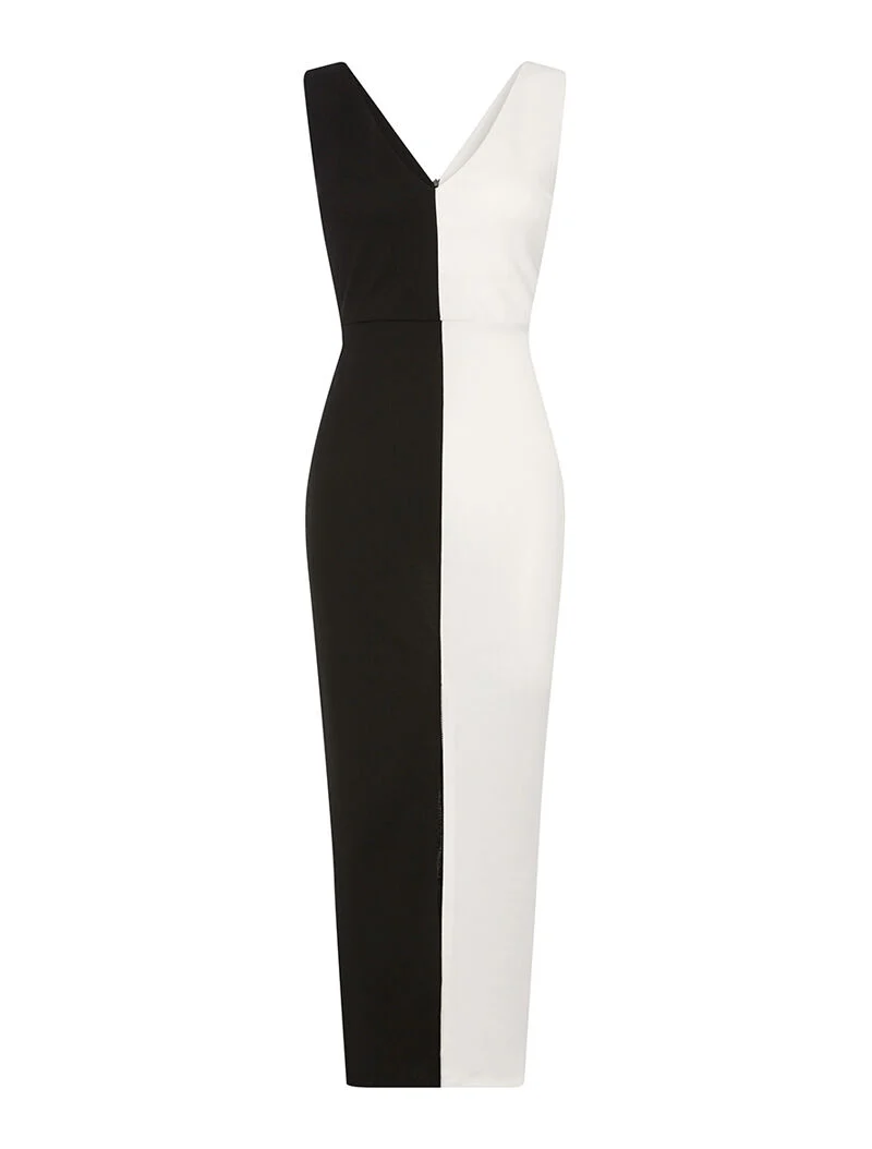 Robe cintrée bicolore - blanc et noir