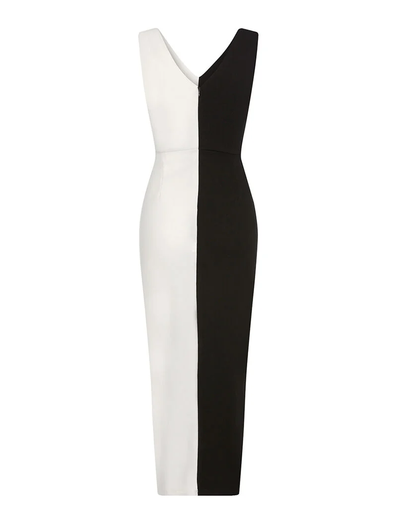 Robe cintrée bicolore - blanc et noir
