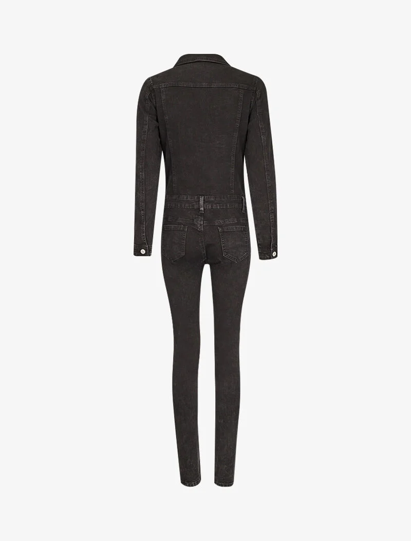 Combinaison moulante boutonnée en jean - Noir