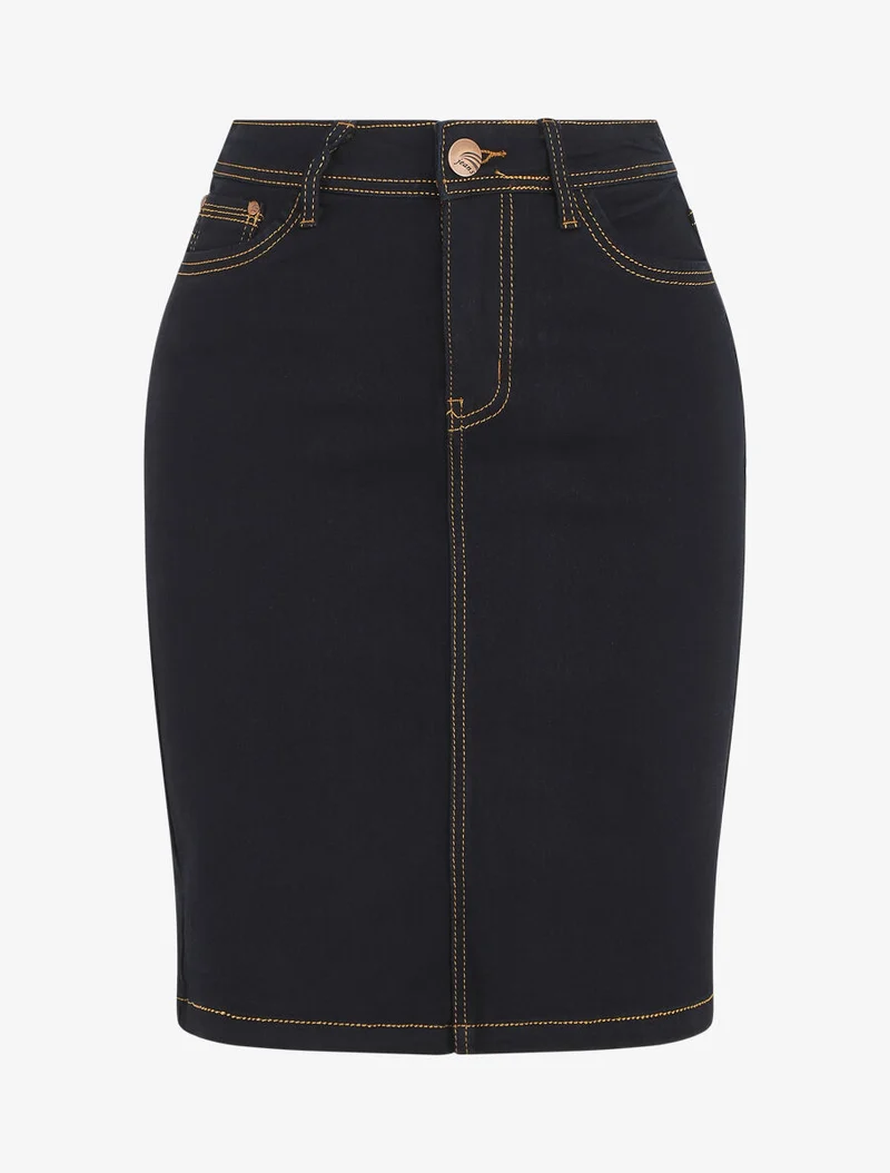 Jupe courte en jean droite taille standard - Bleu brut