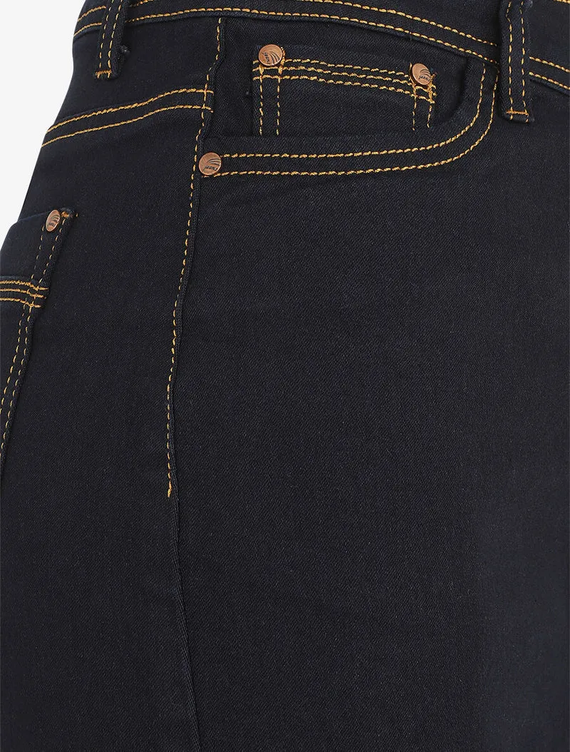 Jupe courte en jean droite taille standard - Bleu brut