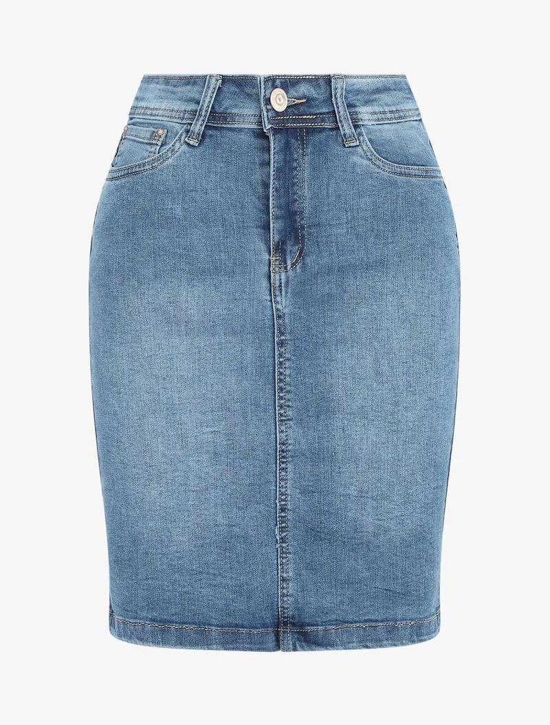 Jupe courte en jean droite taille standard - Bleu