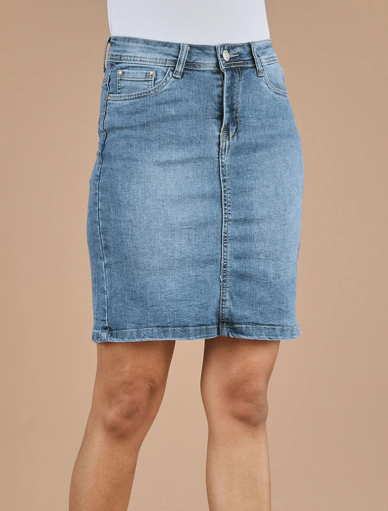 Jupe courte en jean droite taille standard - Bleu