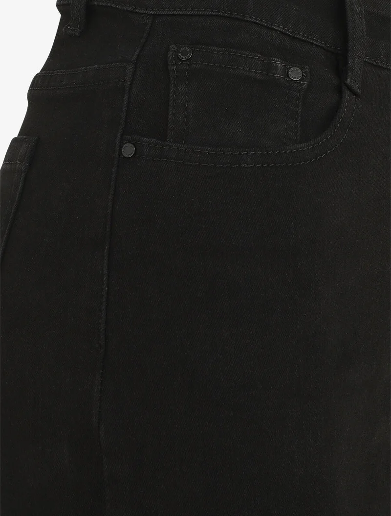 Jupe en jean droite et courte taille standard - Noir