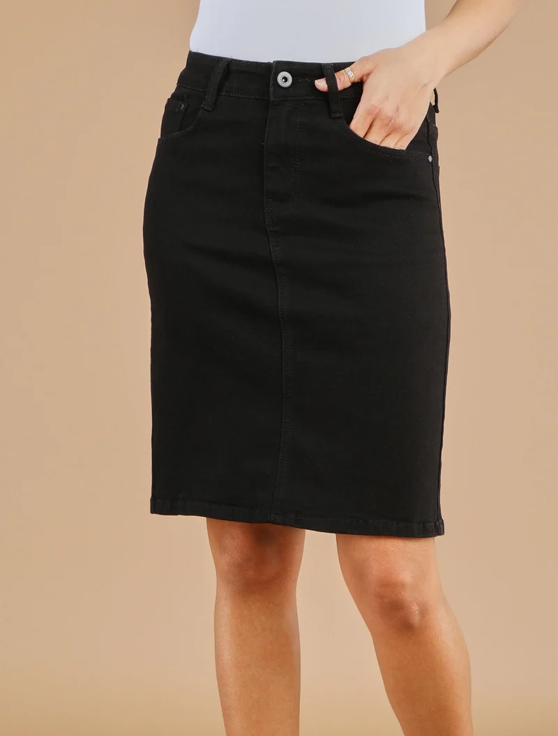 Jupe en jean droite et courte taille standard - Noir