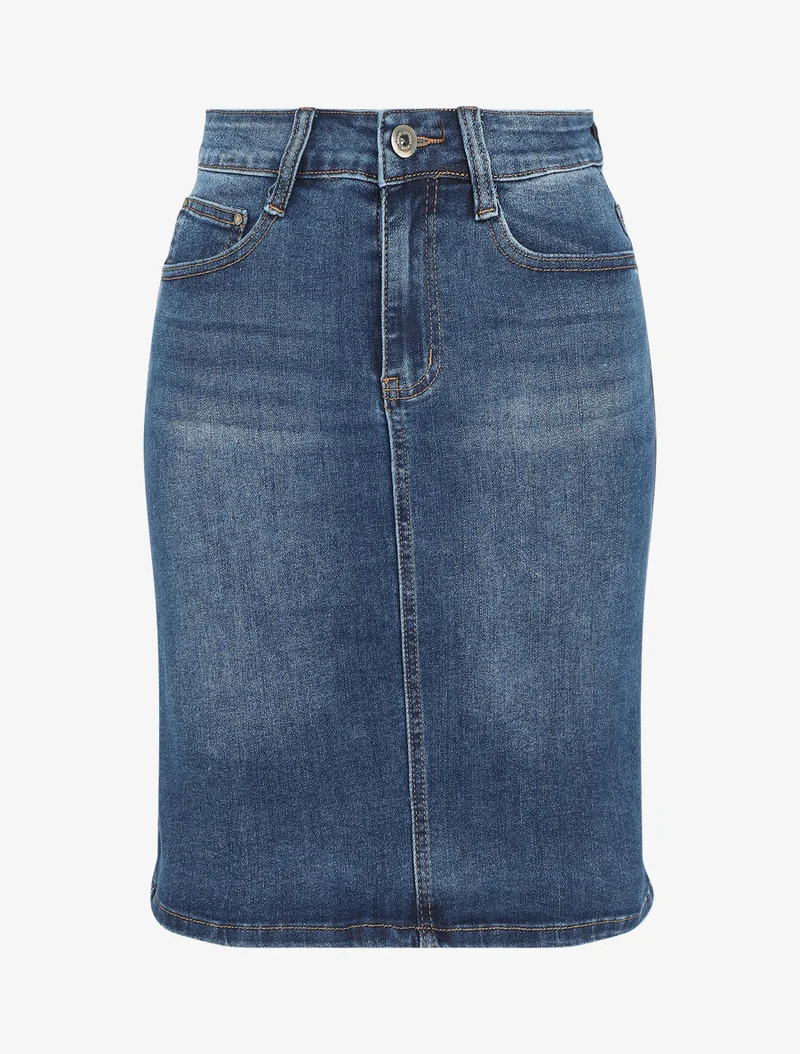 Jupe en jean droite délavée taille standard - Bleu denim