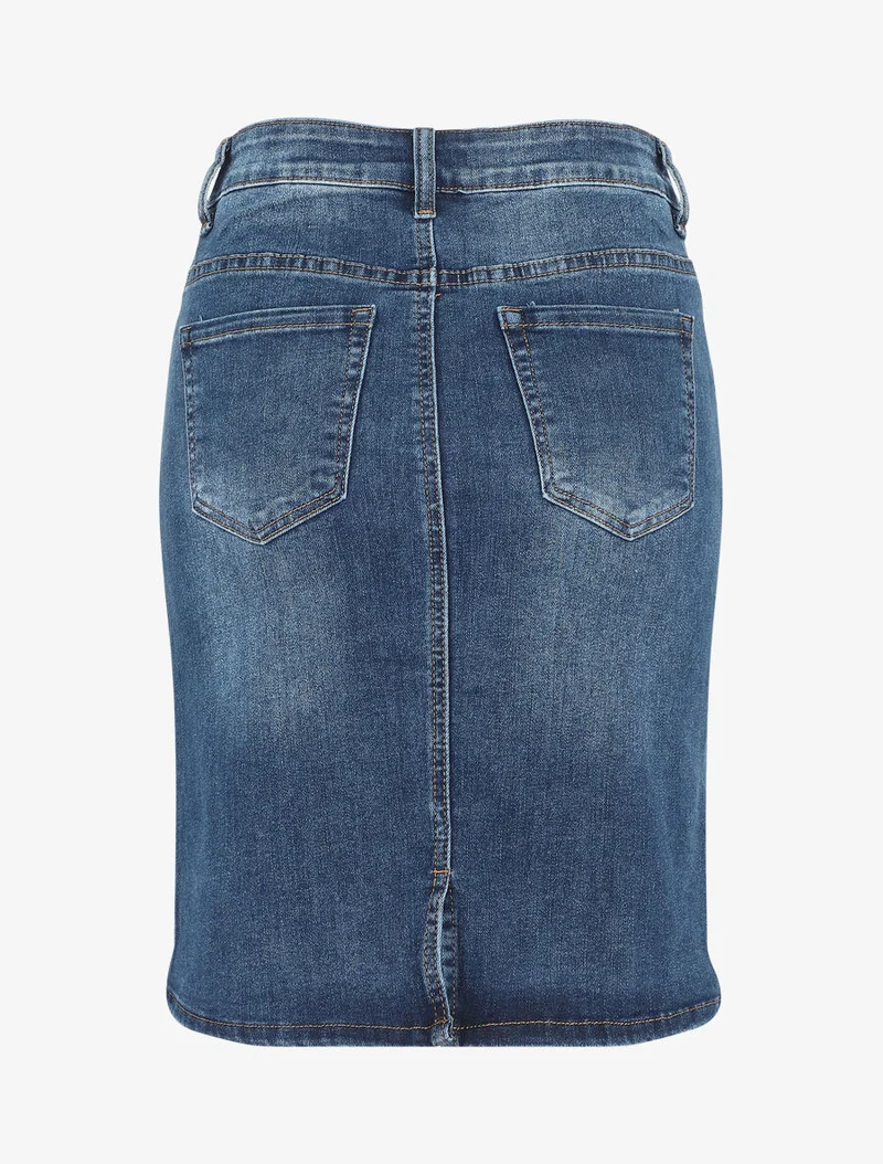 Jupe en jean droite délavée taille standard - Bleu denim