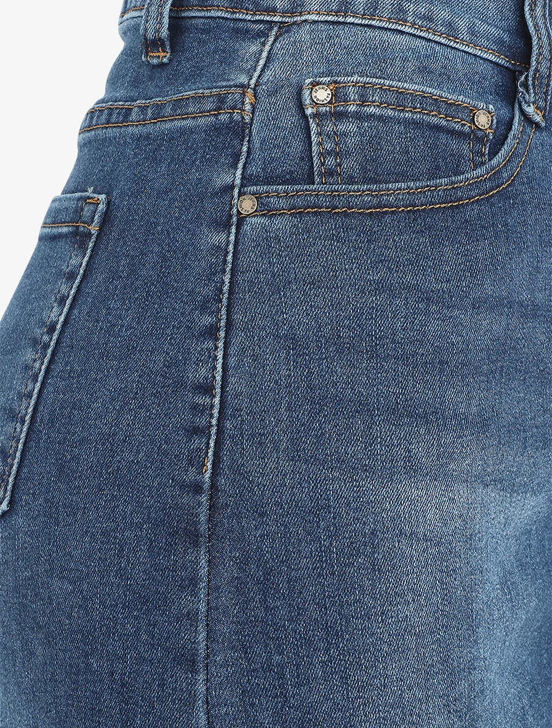 Jupe en jean droite délavée taille standard - Bleu denim