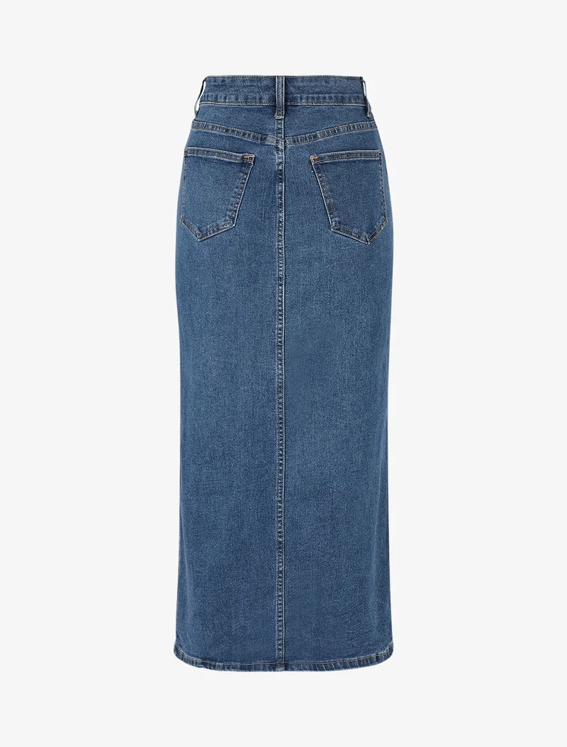 Jupe longue en jean coupe droite - Bleu denim