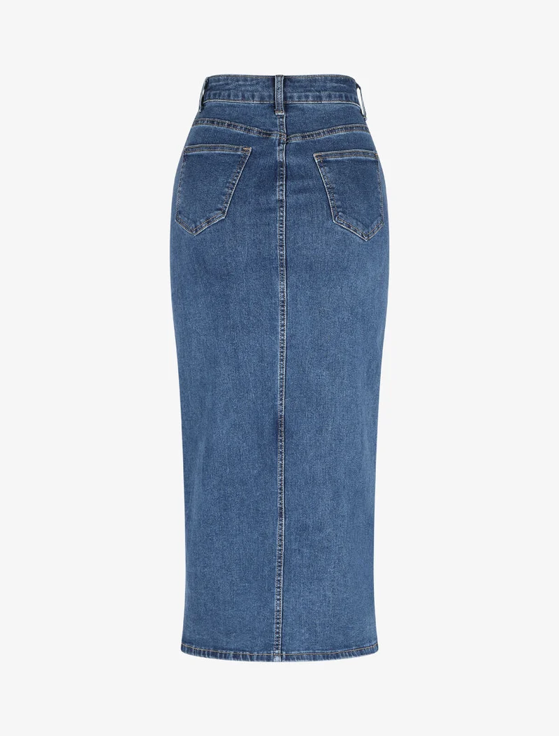 Jupe longue en jean coupe droite - Bleu