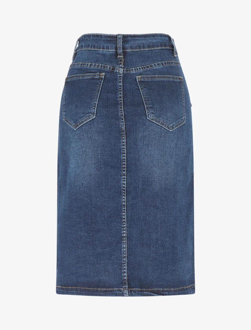 Jupe en jean mi-longue droite à poches - Bleu
