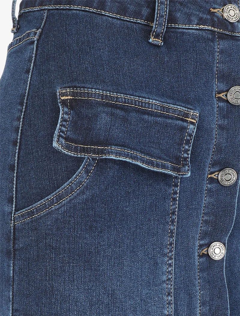 Jupe en jean mi-longue droite à poches - Bleu
