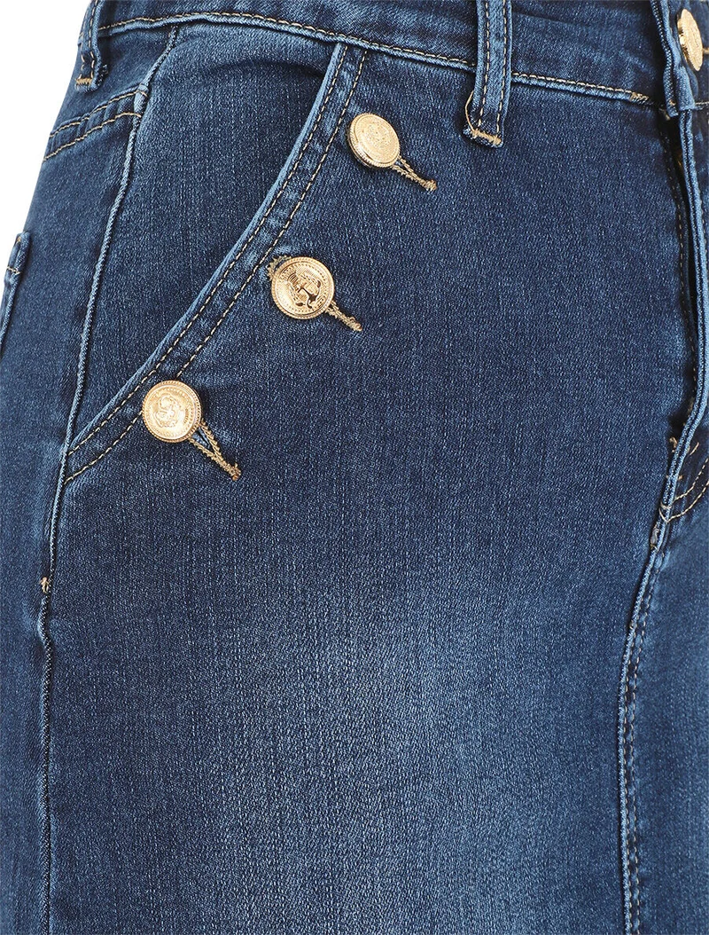 Jupe en jean à boutons - Bleu