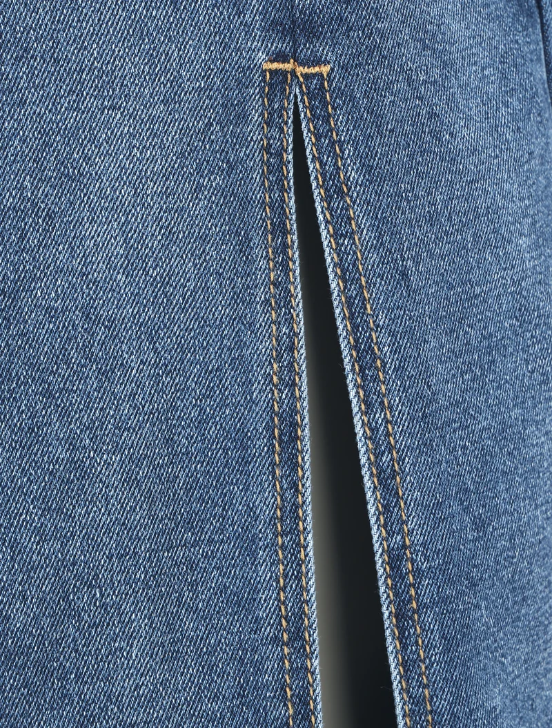 Jupe longue droite en jean à fente - Bleu