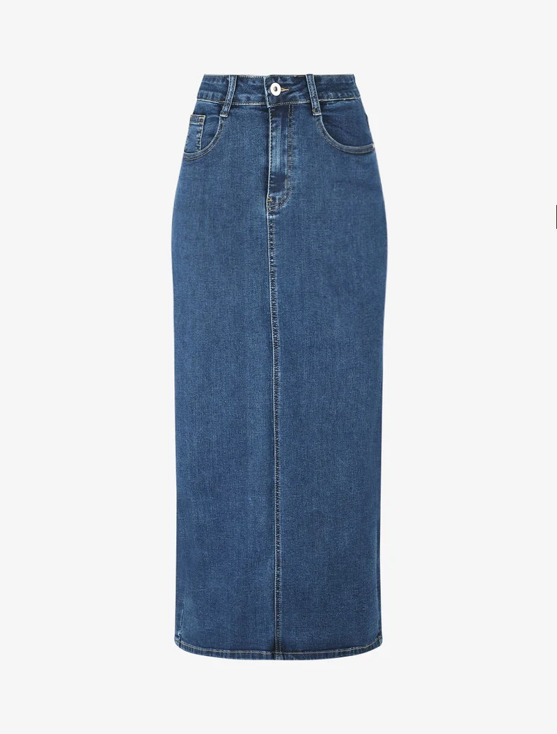 Jupe longue droite en jean - Bleu denim