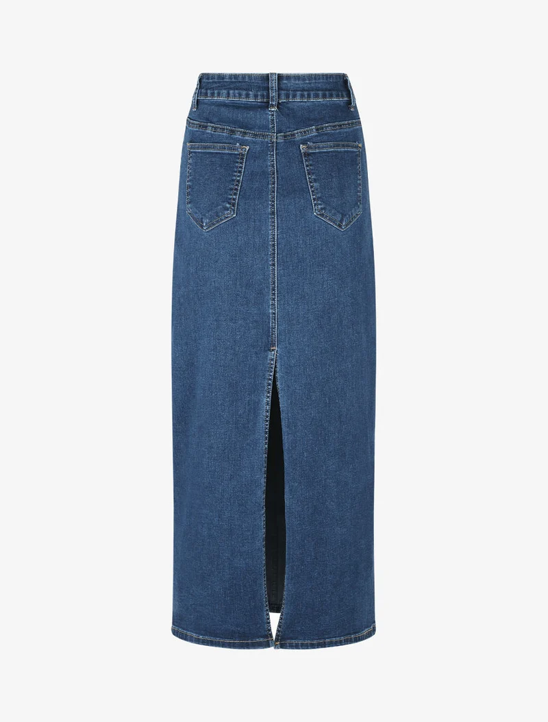 Jupe longue droite en jean - Bleu denim