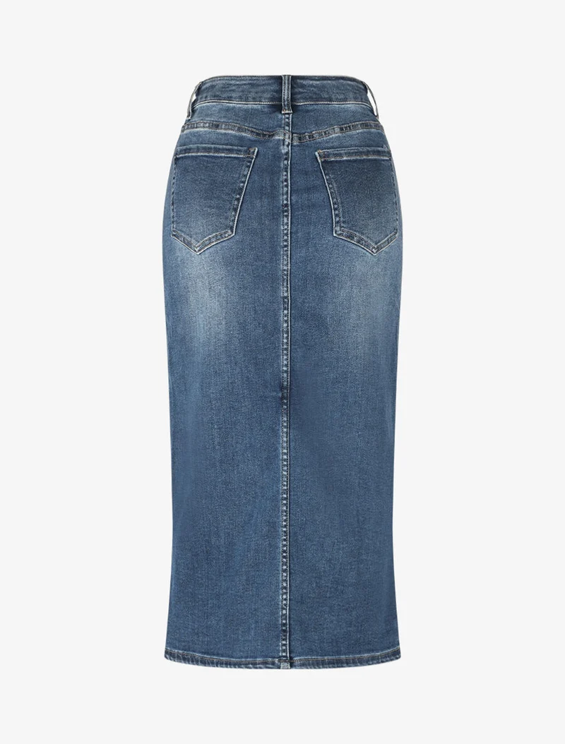 Jupe droite fendue à taille haute - Bleu