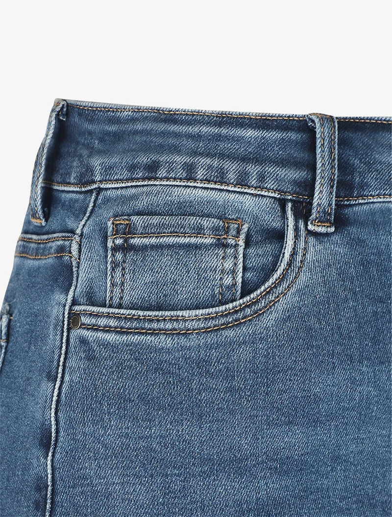 Jupe droite fendue à taille haute - Bleu