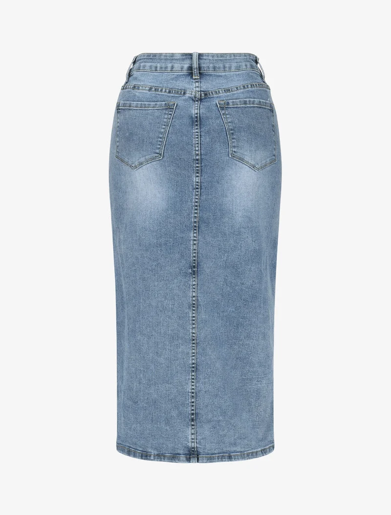 Jupe longue en jean fendue - Bleu