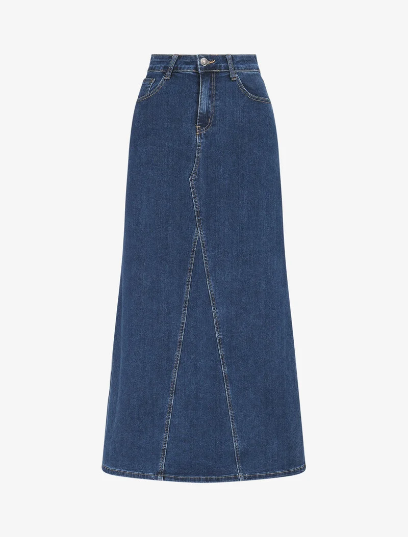 Jupe longue à taille haute - Bleu
