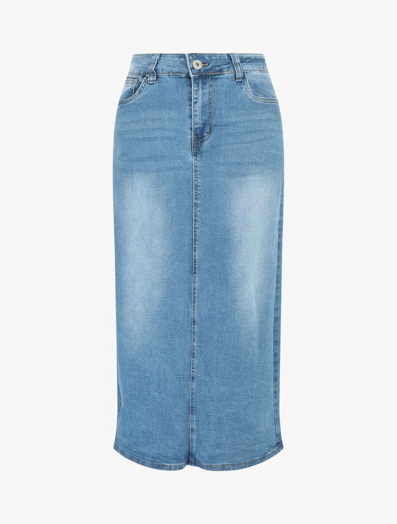 Jupe en jean grande taille fendue - Bleu