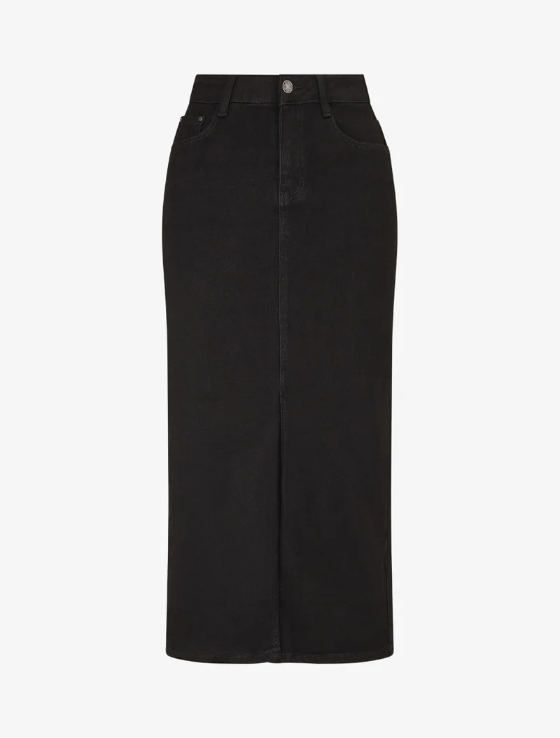 Jupe mi-longue fendue en jean - Noir