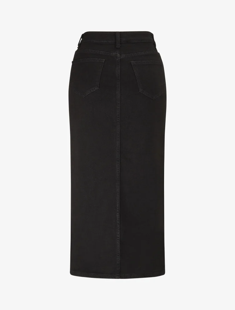 Jupe mi-longue fendue en jean - Noir