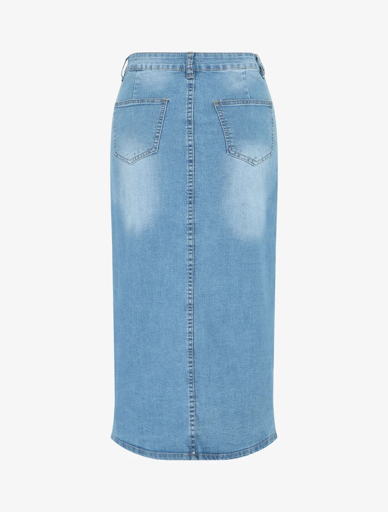 Jupe en jean fendue à l'avant - Bleu