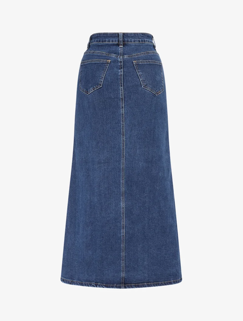 Jupe mi-longue en jean à taille haute - Bleu