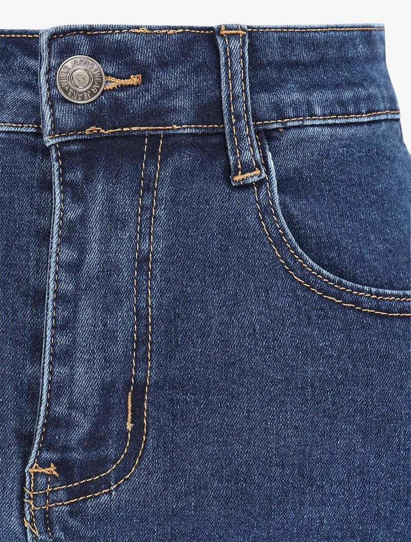 Jupe mi-longue en jean à taille haute - Bleu