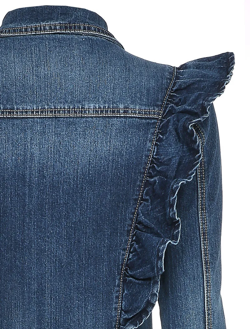 Combinaison en jean à buste volanté - Bleu denim