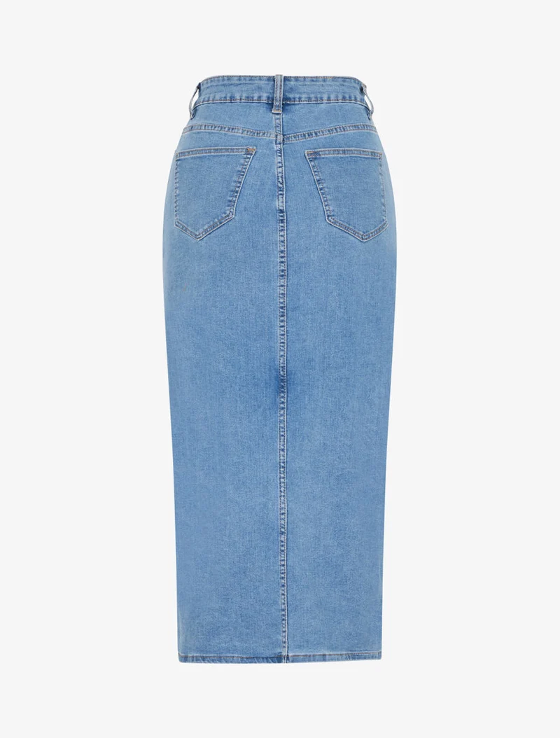 Jupe midi en jean taille haute - Bleu