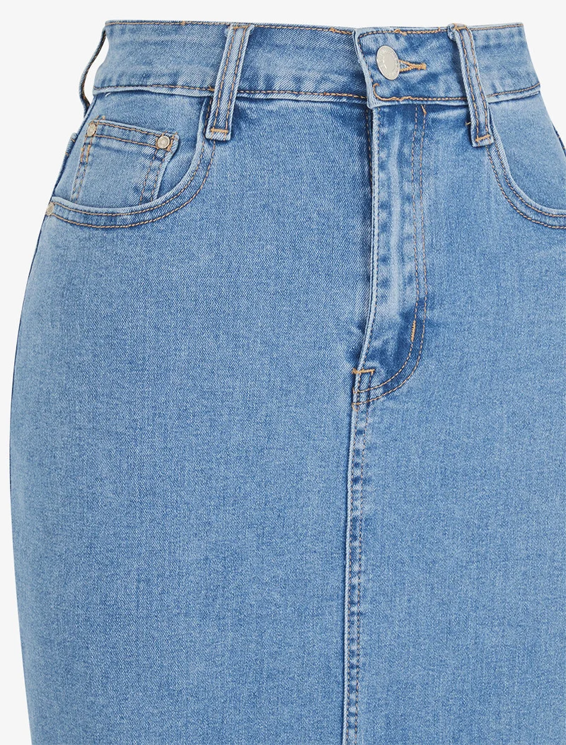 Jupe midi en jean taille haute - Bleu