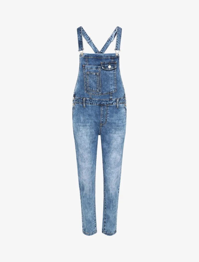 Salopette en jean délavé coupe slim à poche avant stylisée - Bleu denim