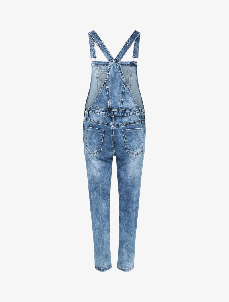 Salopette en jean délavé coupe slim à poche avant stylisée - Bleu denim